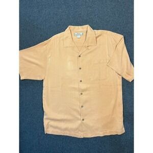 #A061 Tommy Bahama Mens Medium 100% Silk Camp Shirt Orange Solid Textured Resort